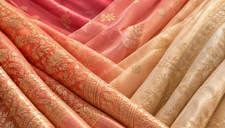 Folded silks in blush, coral and champagne tones