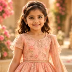 Smiling girl in a peach festive lehenga