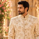 Groom in an embroidered ivory sherwani