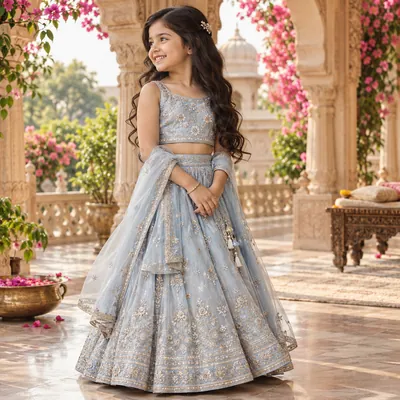Girl in a powder-blue occasion lehenga