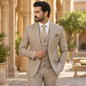 Beige textured suit