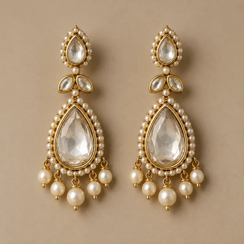 Polki drop earrings with pearls